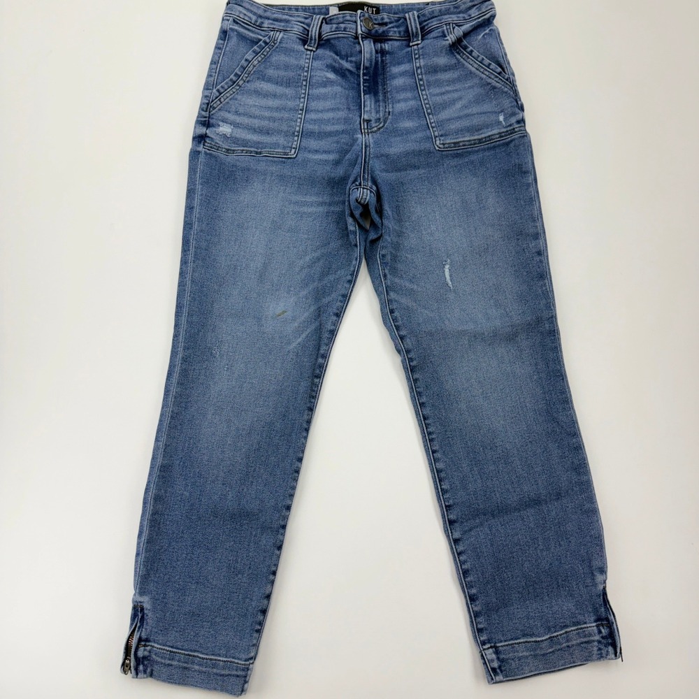 Kut from‎ the Kloth Utility Ankle Jeans Womens 12 Blue Distressed Zip Hem